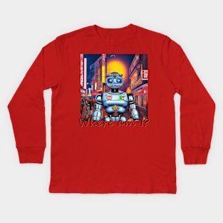 Japan Tokyo Robot 'Where am I?' by Kana Kanjin Kids Long Sleeve T-Shirt